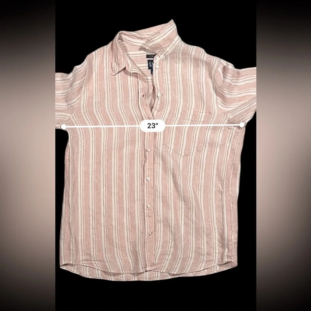 Gap Pink Stripe 100% Linen Boyfriend Shirt – Size L - Picture 10 of 13